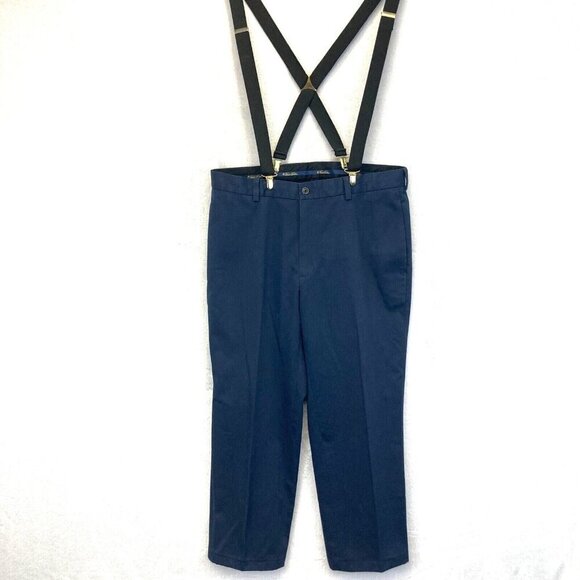 Brooks Brothers Chino Pants Mens 35x25 Navy Blue Straight Flat Front Suspenders - Picture 1 of 16
